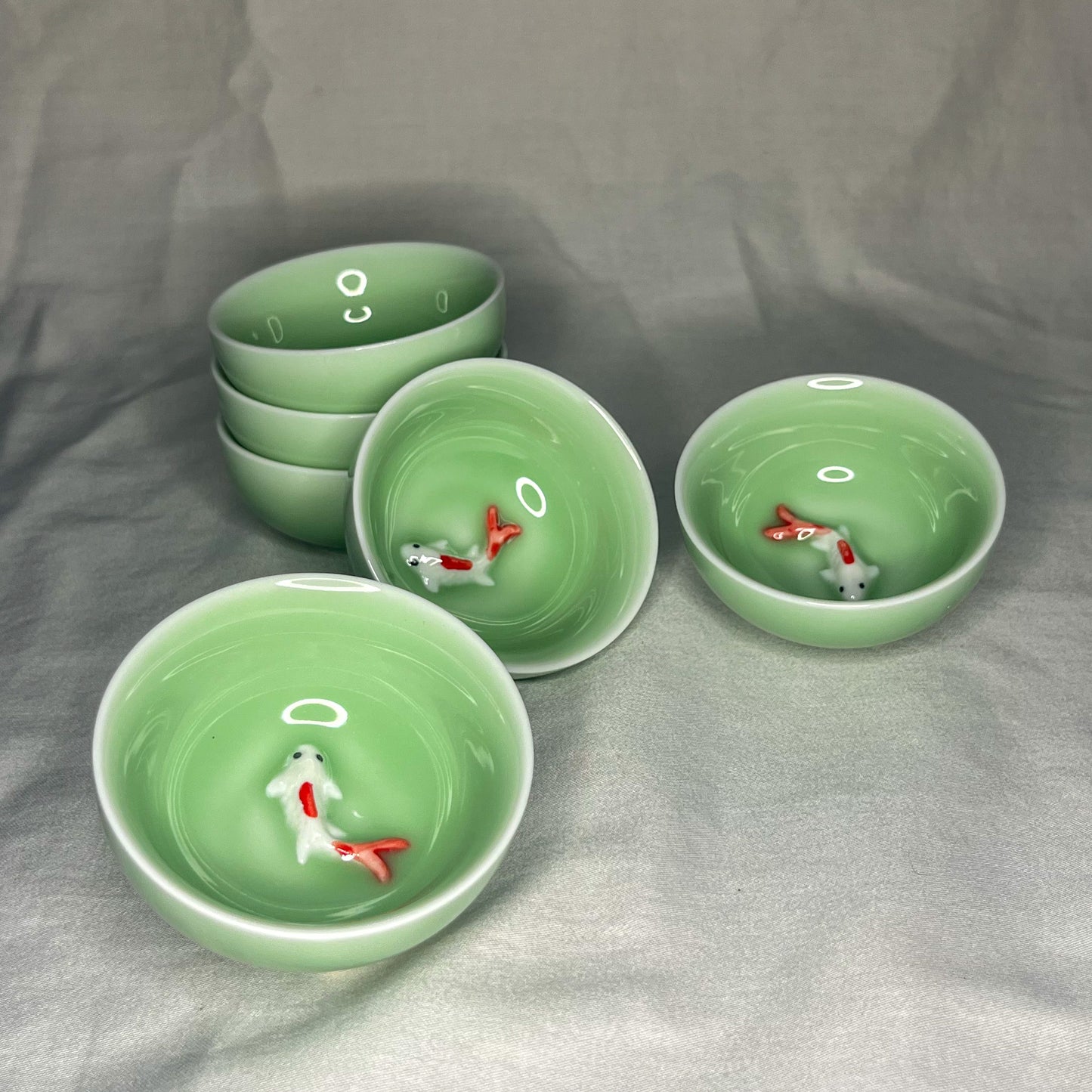 Celadon Tea Set with Koi Fish Accents - Your Choice of Gaiwan or Teapot
