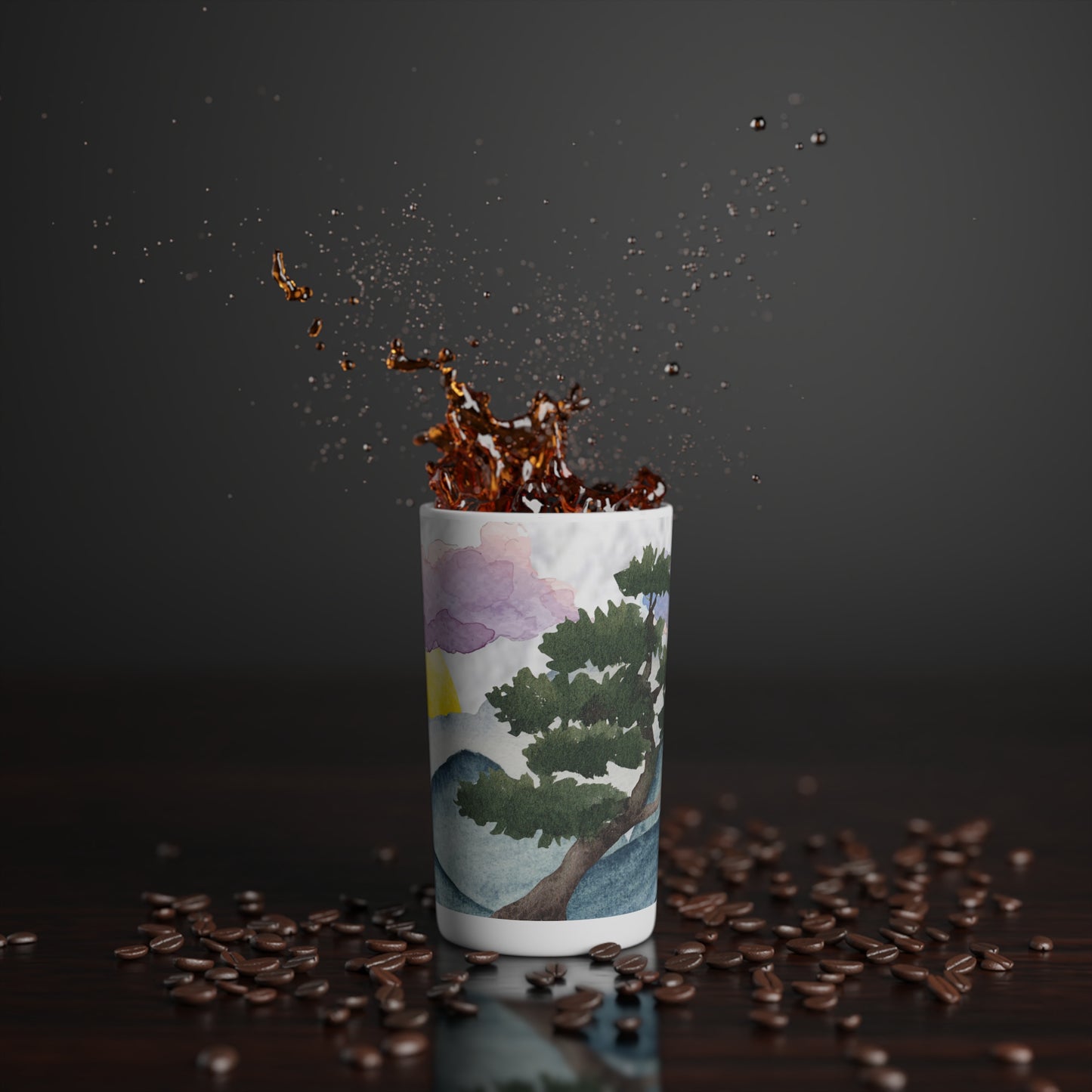 Watercolor Mountain Bonsai Conical Cup