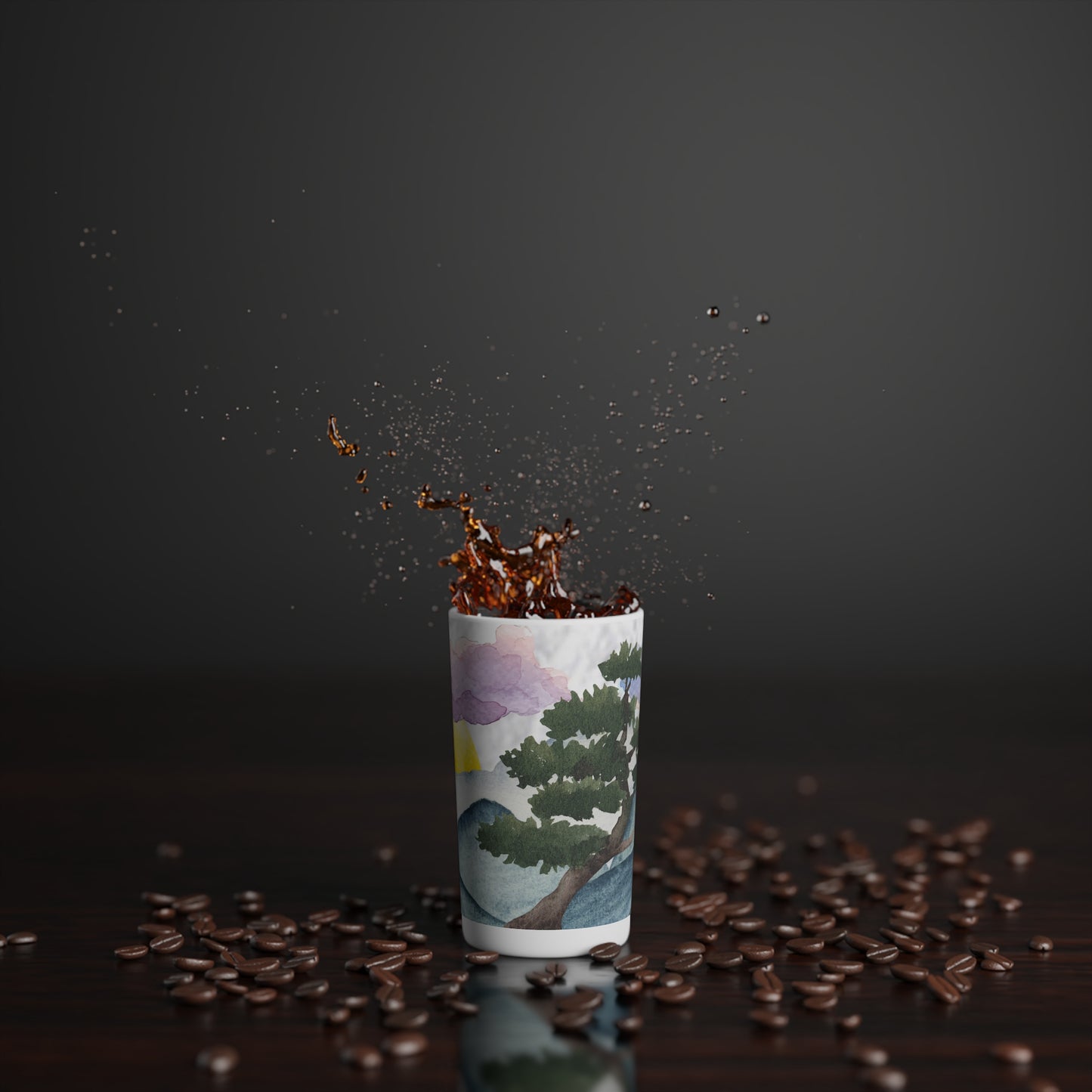 Watercolor Mountain Bonsai Conical Cup