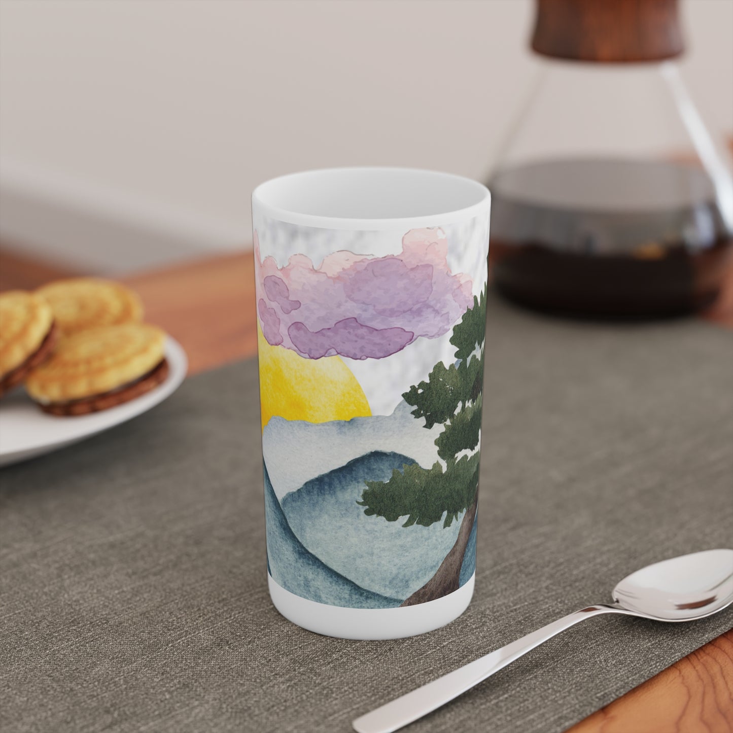 Watercolor Mountain Bonsai Conical Cup