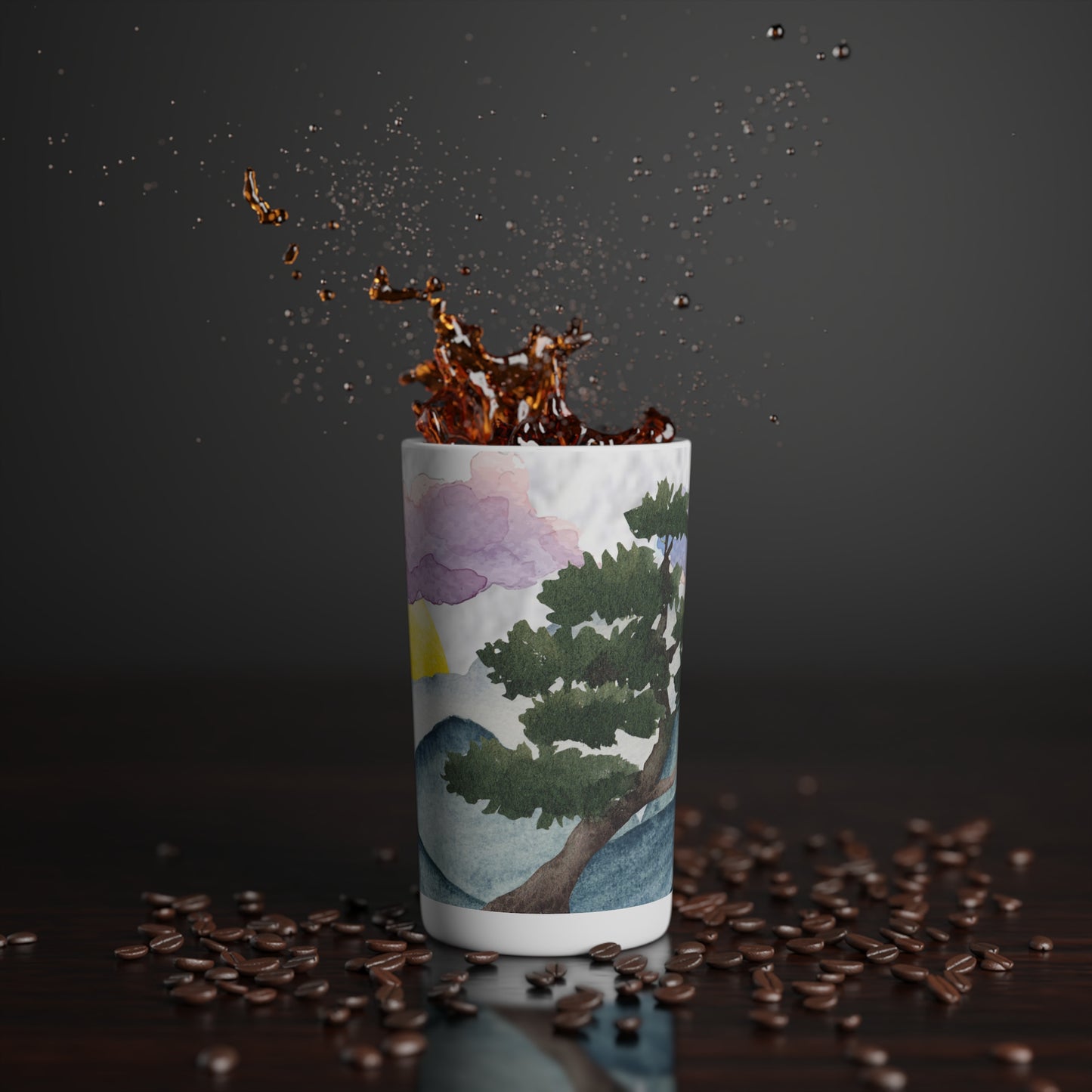 Watercolor Mountain Bonsai Conical Cup